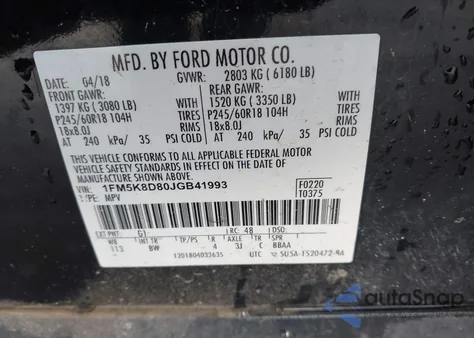 2018 Ford Explorer Xlt из США, поврежденный, VIN 1FM5K8D80JGB41993